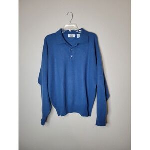 Vintage Harbour Club Men's 100% Cashmere Sweater Collared  3‎ Buttons Blue Sz L